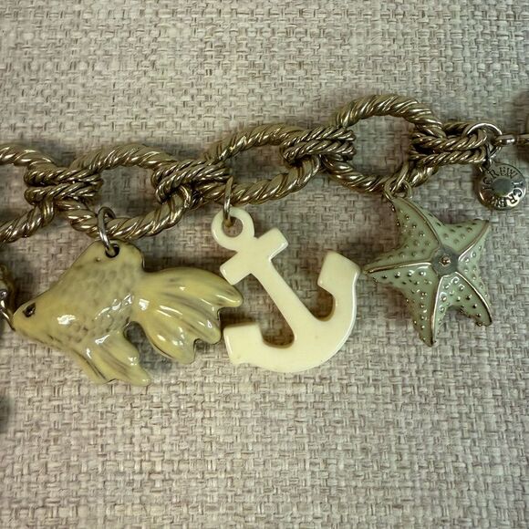 RARE J Crew Nautical Gold Enamel Large Chunky Charm Bracelet - Picture 4 of 7